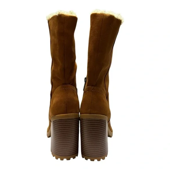 Women’s Size 7 New in Box Stacey Shearling Fold Over Stacked Heel Brown Boot - Picture 7 of 10